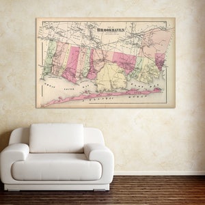 Impression d'une carte ancienne du comté de Brookhaven Suffolk, Long Island sur papier photo, papier mat ou toile tendue
