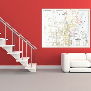Afdruk van antieke stadsplattegrond van New Bedford Ward 1 Massachusetts op fotopapier, mat papier en gespannen canvas