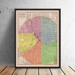 Print of Antique Town Map of Atlanta Georgia on Photo Paper, Matte Paper or Stretched Canvas
