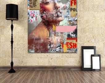 Female Portrait Collage Art Print: Modern Home Decor