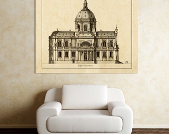 Grabado de arquitectura francesa: Iglesia de la Sorbona, estilo antiguo (giclée)