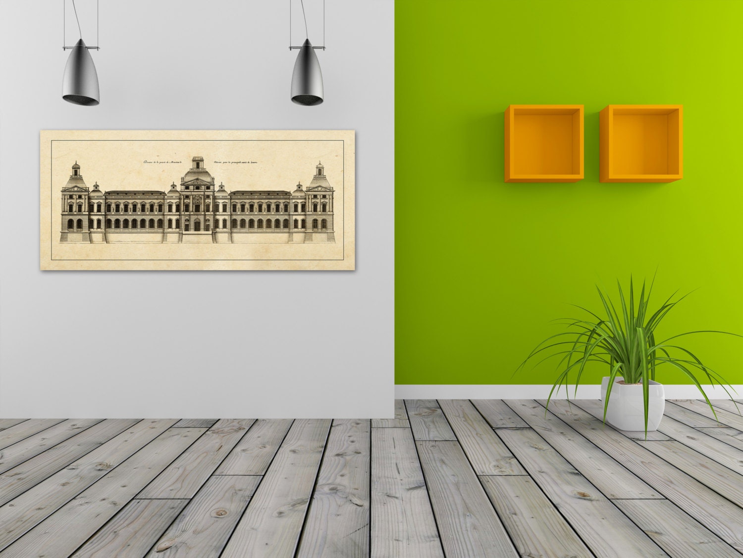 Afdruk van vintage plattegrond van het Louvre in Parijs (Frankrijk)