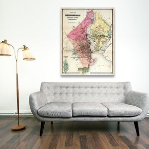 Print of Antique Map of Bridgeport, Fairfield County, Connecticut on Photo Paper, Matte Paper and Stretched Canvas