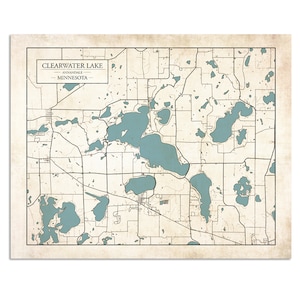 Vintage Poster von Clearwater Lake Annandale, Minnesota auf Fotopapier, Matte Papier oder Leinwand.