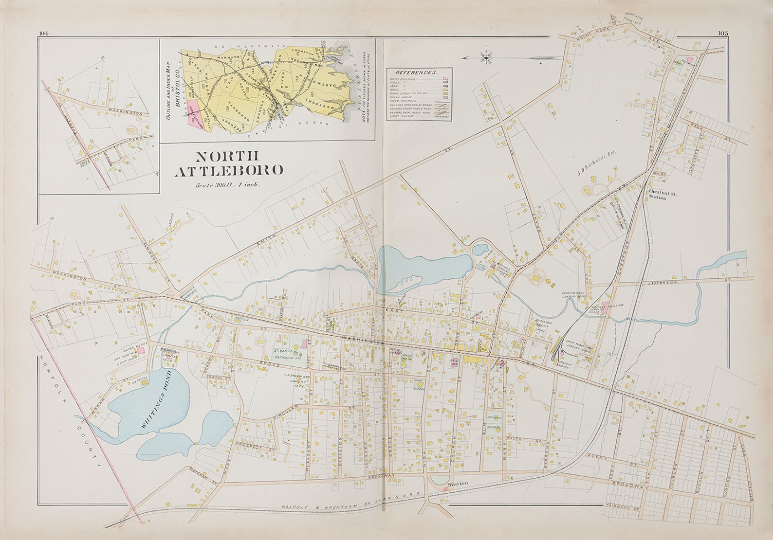 Print of Antique Map of North Attleboro Massachusetts on Photo Etsy