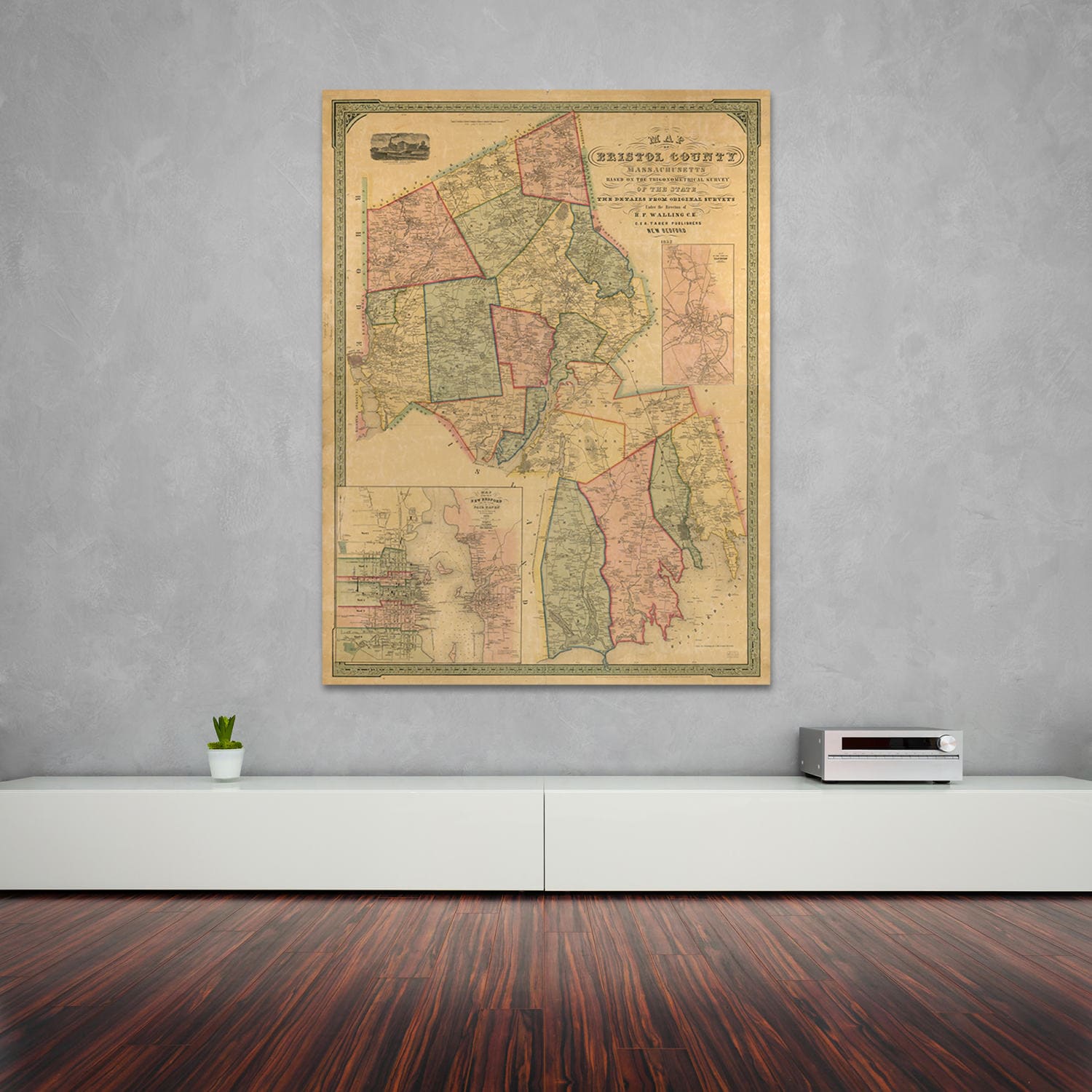 Matte Paper and Stretched Canvas Print of Antique City Map of Raynham Massachusetts on Photo Paper
