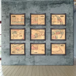 6 and 9 Panel Vintage Print of Barnstable, Duke, and Nantucket County  on Matte Paper, Photo Paper, or Stretched Canvas
