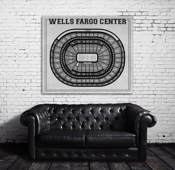 Vintage Print of Wells Fargo Center Seating Chart on Premium Photo Luster Paper Heavy Matte Paper, or Stretched Canvas. Free Shipping!