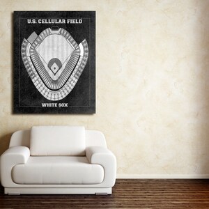 Stampa d'epoca della planimetria del campo da baseball U.S. Cellular Field dei Chicago White Sox su carta fotografica, carta opaca o tela tesa