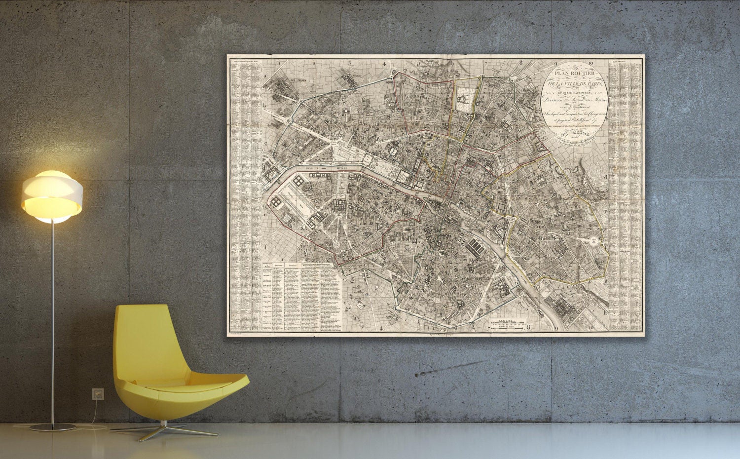 Vintage Antique Print Of Detailed Paris Street Map On Matte Paper Photo Paper Or Stretched Canvas