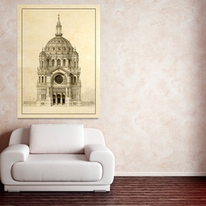 Stampa antica della Chiesa di Sant'Agostino, Parigi, prospetto della facciata principale su carta fotografica, carta opaca o tela