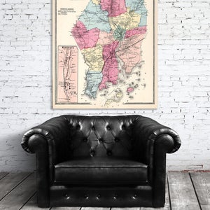 Antike Karte von Norwalk, Conneticut auf mattem Papier, Fotopapier oder gespannter Leinwand. Kostenloser Versand!