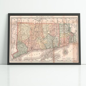 Druck von antiken Karte von Rhode Island und Connecticut auf Fotopapier MattPapier oder gestreckt Leinwand