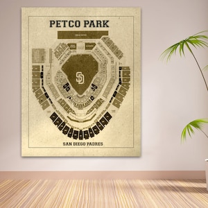 Vintage Print of Petco Park Seating Chart San Diego Padres Baseball Blueprint on Photo Paper, Matte Paper or Stretched Canvas