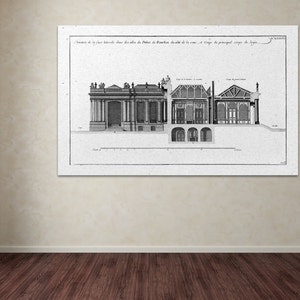 Impressão antiga da fachada do Palácio de Bourbon do século XVIII na cor de sua escolha e papel fotográfico, papel fosco ou tela Giclée.