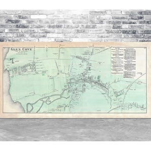 Vintage antik Druck von Glen Cove von Oyster Bay Long Island Karte auf Ihre Wahl von Fotopapier, Mattpapier oder gestreckt Leinwand