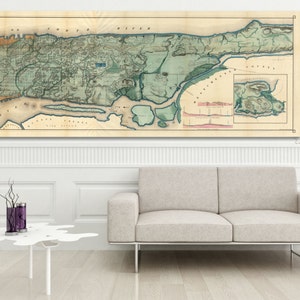 Vintage antike New York City Manhattan Karte Druck auf gestrecktleinwand, Fotopapier oder matt Papier Kunst Retro Home Office Panel Geschenk HIGH END