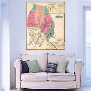 Print of Antique Map of Darien, Connecticut on Matte Paper, Photo Paper, or Stretched Canvas. Free Shipping!