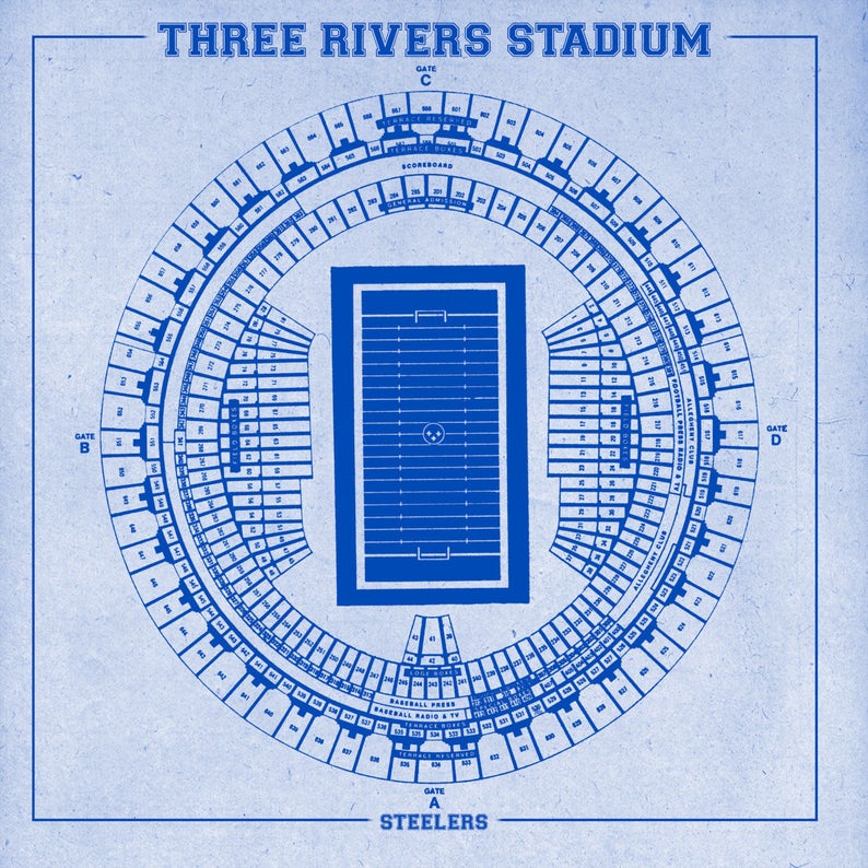 Print Of Vintage Three Rivers Stadium Seating Chart Seating Etsy