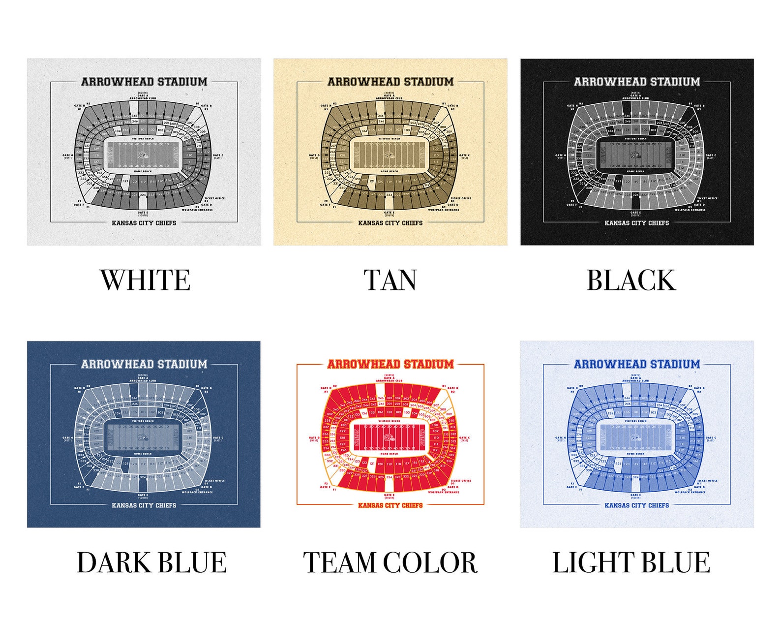 Vintage Style Print of Arrowhead Stadium Seating Chart on - Etsy