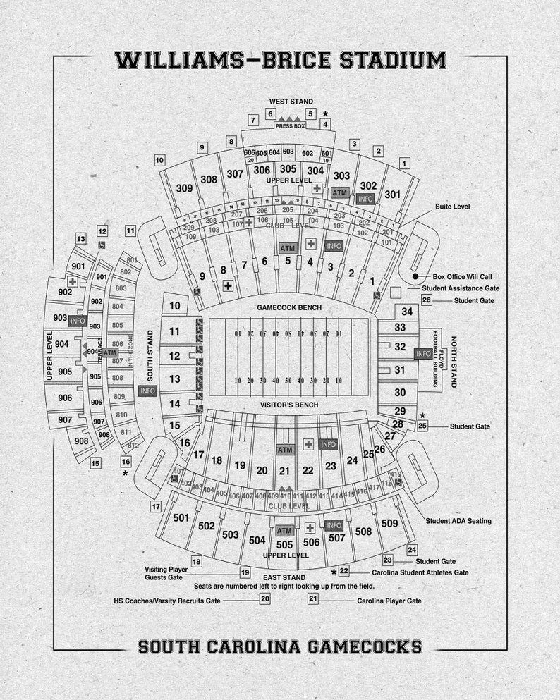 Vintage Style Print of Williams Bryce Stadium Seating Chart on Etsy