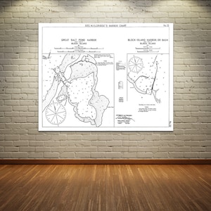 Stampa antica del porto di Great Salt Pond e del bacino di Block Island, Rhode Island, su carta fotografica, carta opaca o tela giclée a scelta