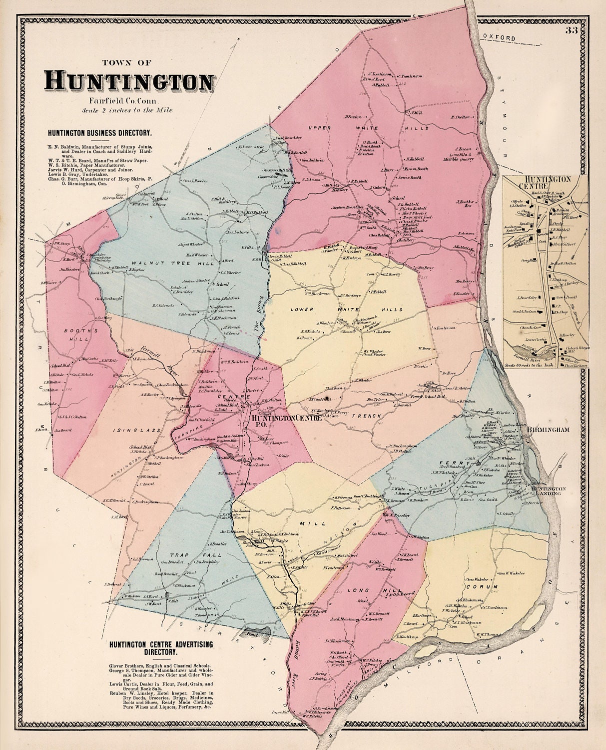 Print of Antique Map of Huntington Connecticut on Matte Etsy UK