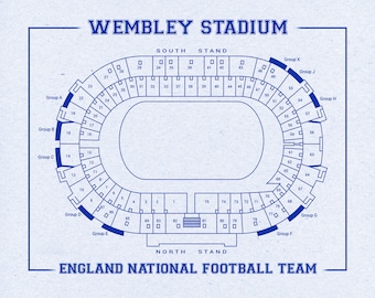 Vintage Wembley Stadium Seating Chart Print: England Football Art