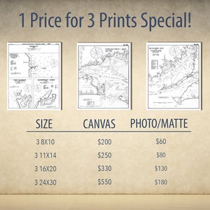 Juego de 3 impresiones de mapas antiguos o cartas náuticas por 1 precio, papel fotográfico, papel mate, lienzo, barco, navegación, decoración del hogar, arte de pared, marco, mapa
