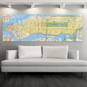 Stampa di una mappa antica di New York, raffigurante il fiume Hudson e Central Park, su carta fotografica opaca o tela tesa.