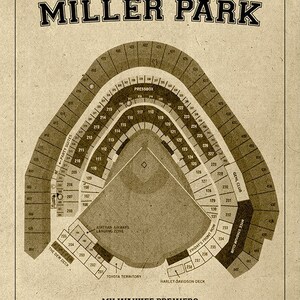 Vintage Print of Miller Park Seating Chart Milwaukee Brewers Baseball ...