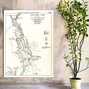 Impresión antigua de una carta náutica del río Providence en Rhode Island en su elección de papel fotográfico, papel mate o lienzo Giclée