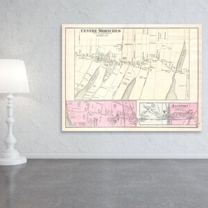 Impresión de un mapa antiguo de Centre Moriches del condado de Suffolk en Long Island, Nueva York, en papel mate, papel fotográfico y lienzo estirado.