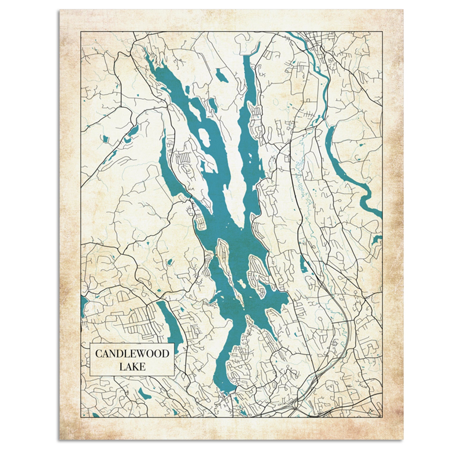 Detailed Map of Candlewood Lake in Connecticut. Printed on Etsy