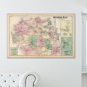 Druck einer antiken Karte von Oyster Bay, Queens County auf Matte Papier, Fotopapier oder gespannter Leinwand. Kostenloser Versand!