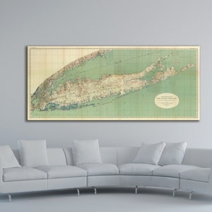Impression d'une carte ancienne de Long Island, New York sur papier photo, papier mat ou toile tendue