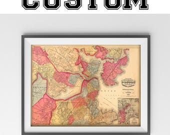 Custom Map Print: Antique or Modern Street Map Art on Canvas