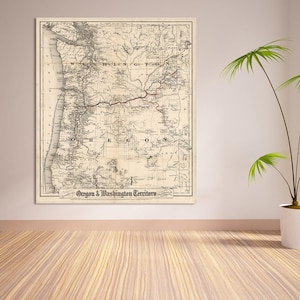 Antike Karte von Washington und Oregon auf mattem Fotopapier oder gespannter Leinwand