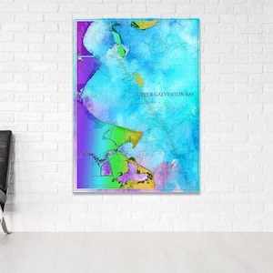 Galveston Bay TX Houston Chart Karte Kunst Druck auf Papier oder Leinwand, Nautik, galvestoninsel, Wandkunst, Wohnkultur