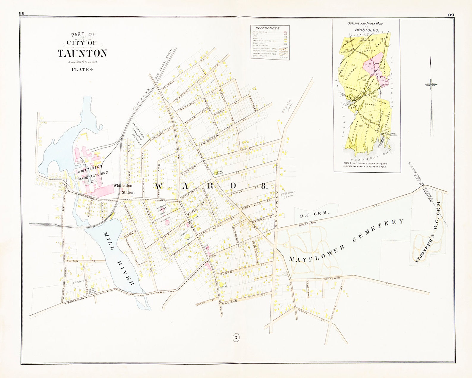 Print of Antique Street Map of Taunton Massachusetts on Photo Etsy