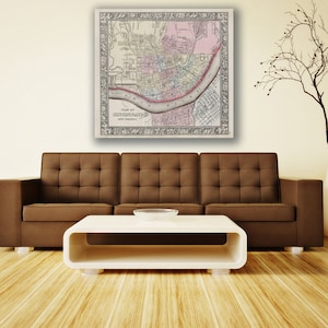 Impresión de un mapa antiguo de Cincinnati, Ohio, de Mitchell, sobre papel fotográfico mate o lienzo estirado.