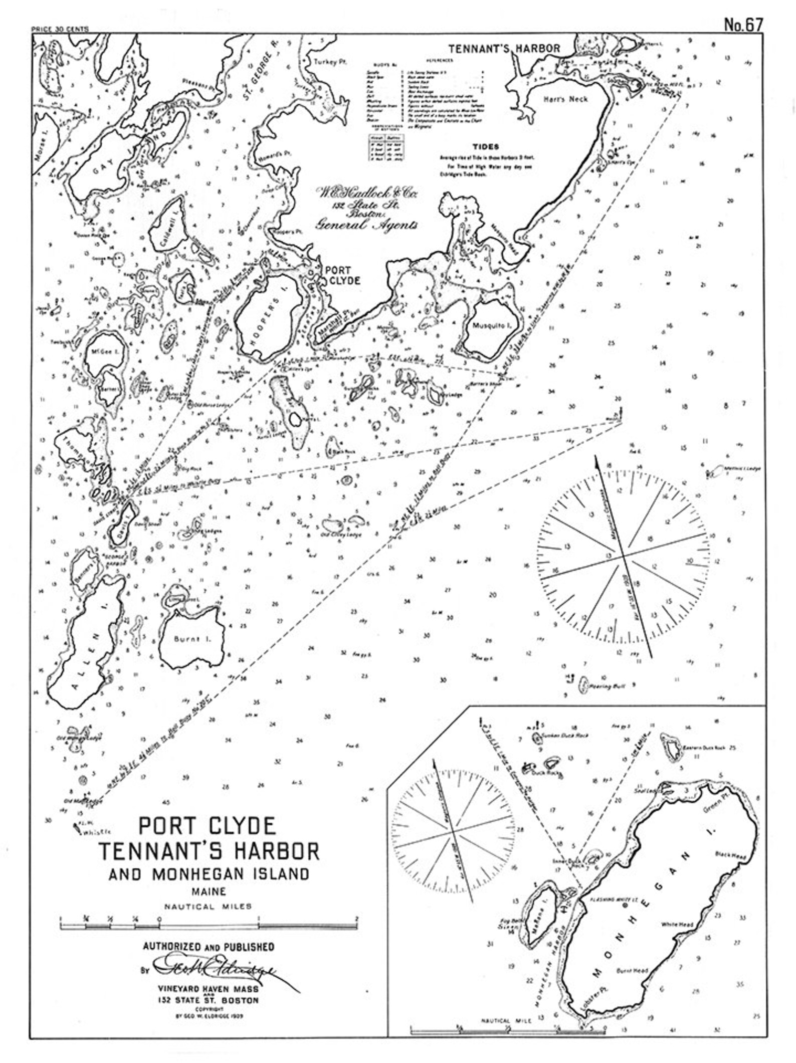 Vintage Nautical Chart Port Clyde Tennants Harbor & Monhegan Etsy