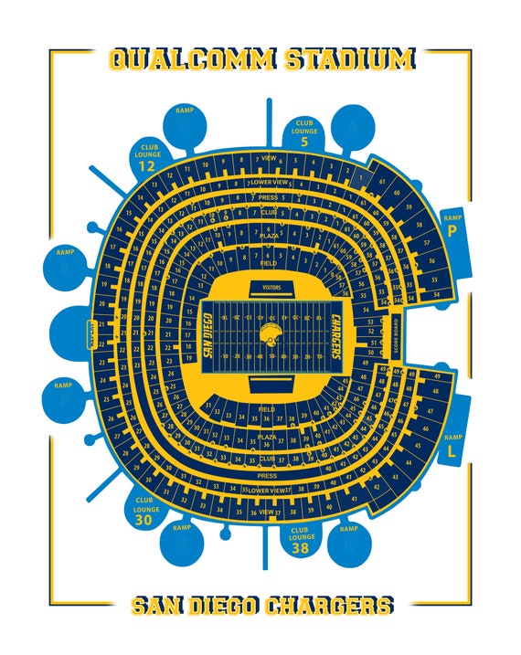 Qualcomm Stadium Seating Map Print Of Vintage Qualcomm Stadium Seating Chart Seating Chart | Etsy Israel