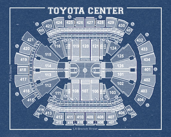 Vintage Print of Toyota Center Seating Chart on Premium