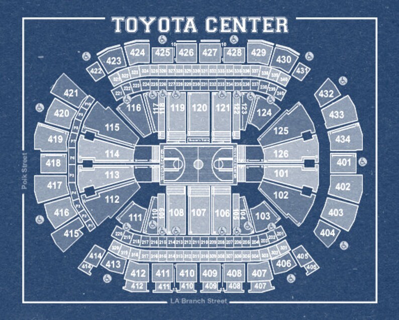 Vintage Print of Toyota Center Seating Chart on Premium