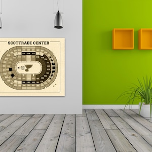 Vintage New St Louis Blue Scottrade Center Arena on Photo Paper, Matte paper or Canvas Sports Stadium Tickets Art Home Decor Line Drawing