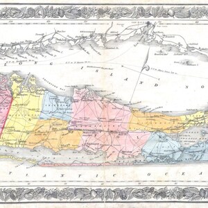 Impresión de mapa tríptico vintage de Long Island, papel fotográfico, papel mate, lienzo, ENVÍO GRATIS, decoración, carta náutica antigua, plano, línea de Nueva York