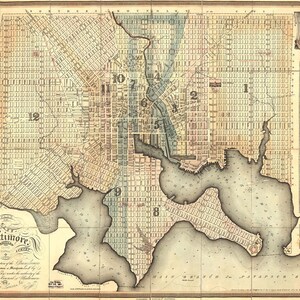 Impresión del mapa vintage de Baltimore, Maryland, en papel fotográfico mate o lienzo