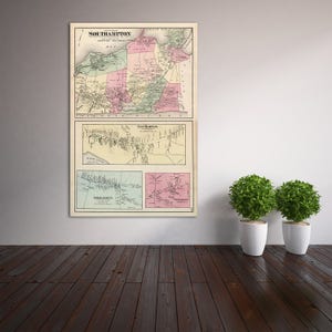 Antike Karte von Southampton, East Hapton, Bridgehampton, and Amagansett, Long Island auf Fotopapier, Mattpapier oder Leinwand