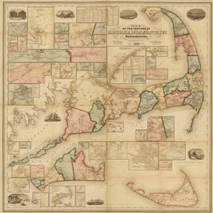 Kunstdruck der Antiken Vintage Karte von Cape Cod auf Fotopapier, Matte Papier oder gespannte Leinwand